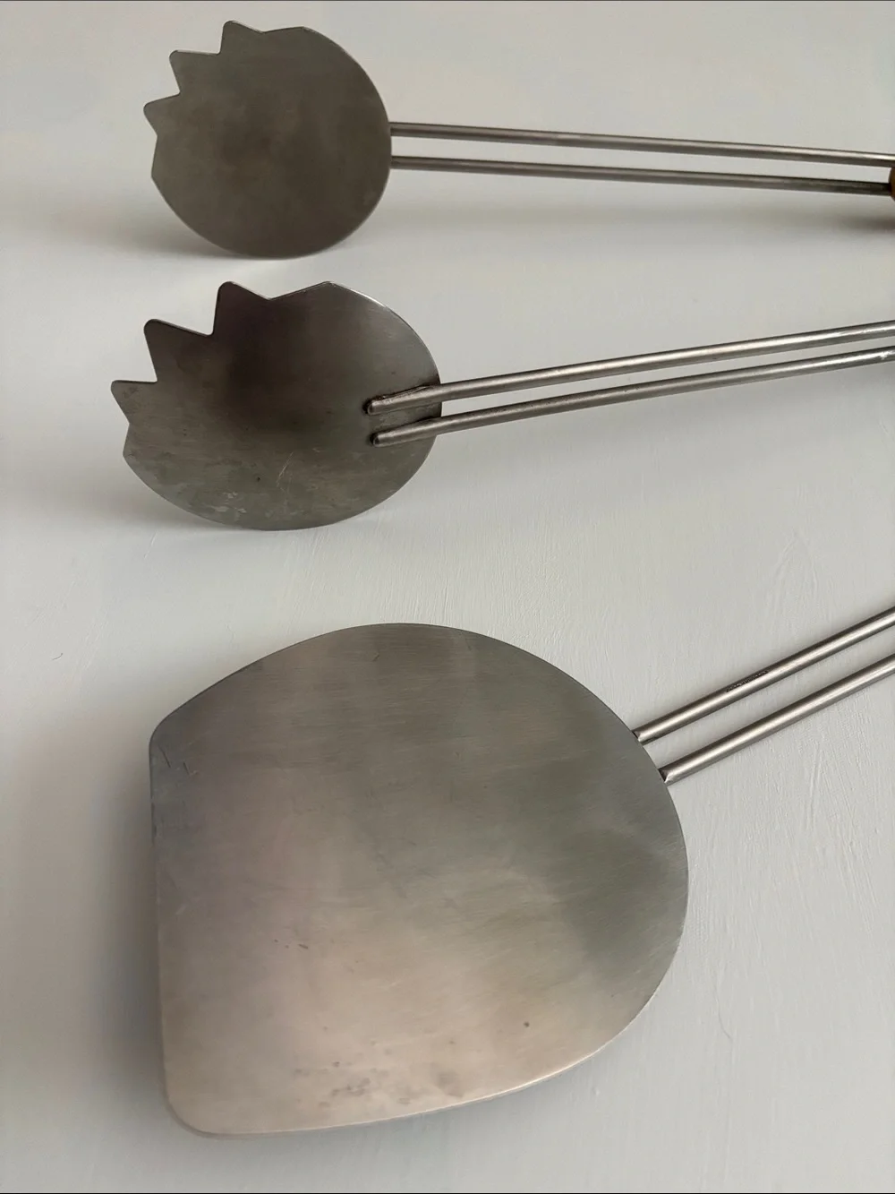 Adel Vintage MCM BBQ Grill Utensil Set Wood and Stainless Steel